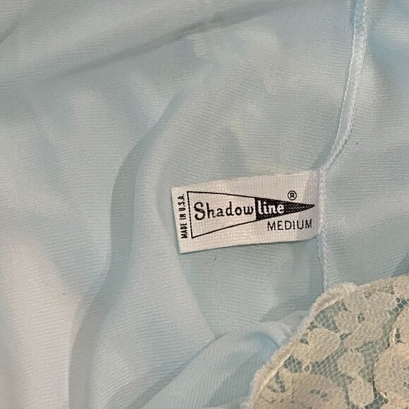 Vintage Shadowline Light Blue Nylon Nightgown Womens M Flutter Sleeves Lace Trim - Picture 5 of 6